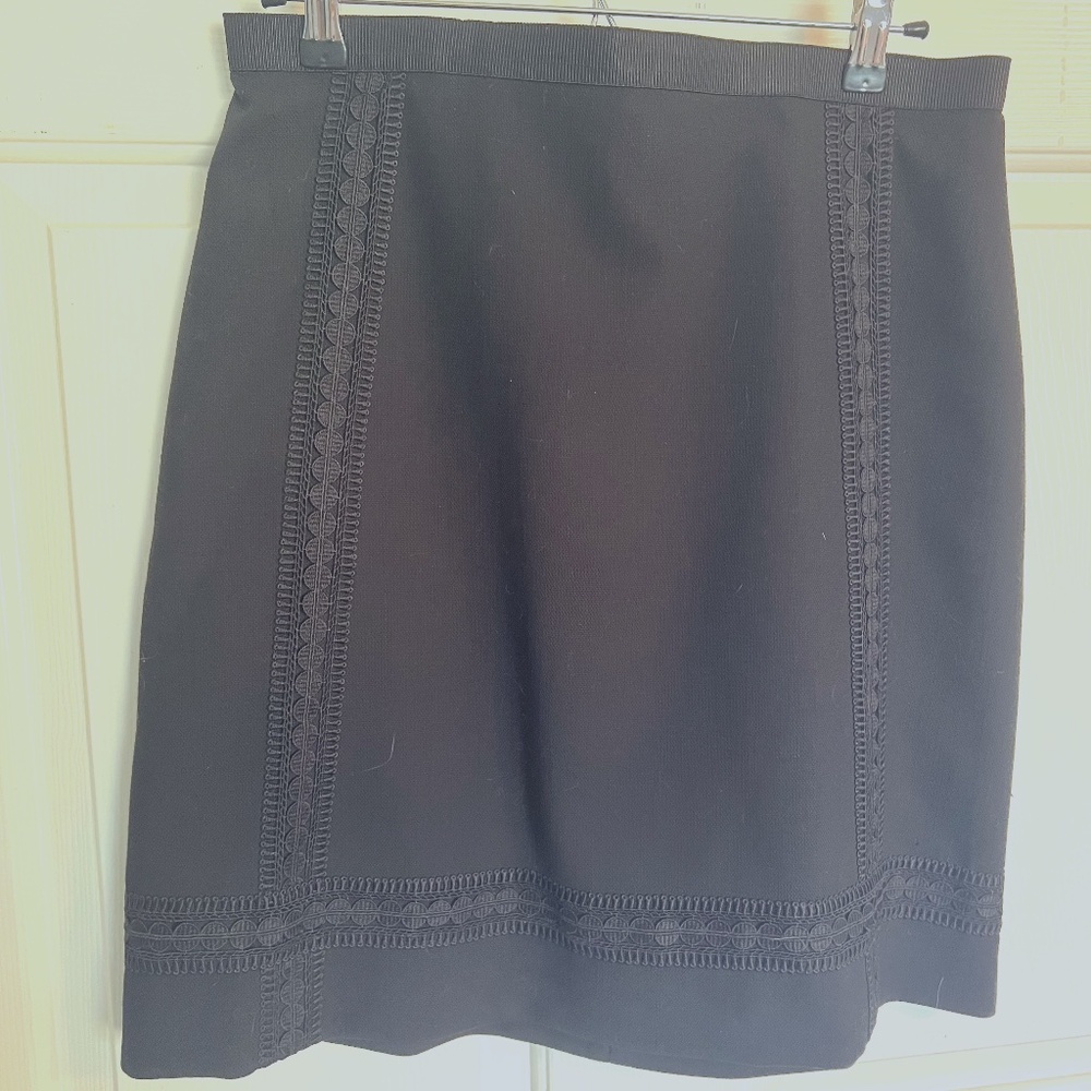 AnnTaylor Black Midi Pencil Skirt with Lace Detailing